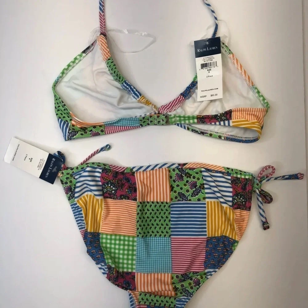 Ralph Lauren girls two pieces swimsuit patch prints size 8 NWT